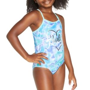 Hurley Girls' One-Piece Swimsuit Blue Tie Dye 5/6